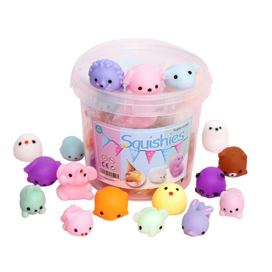 Squishies Squishy Toy 24pcs Party Favors for Kids Mochi Squishy Toy moji Kids Party Favors Mini Kawaii squishies Mochi Stress Reliever Anxiety Toys Easter Basket Stuffers fillers with Storage Box