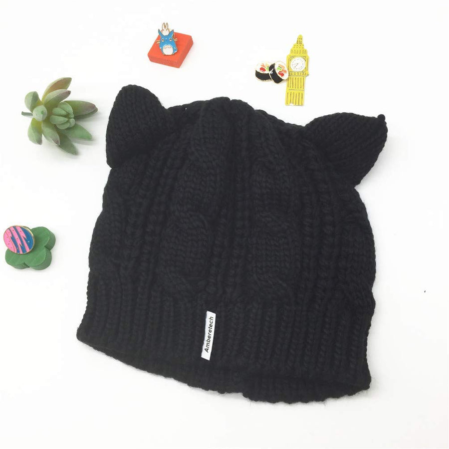 Amberetech Cute Woollike Knitted CAT Kitty Ears Women Lady Girl Headgear Crochet Hats