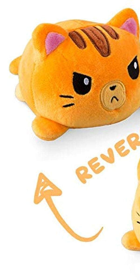 TeeTurtle | The Original Reversible Cat Plushie | Patented Design | Orange Tabby | Show Your Mood Without Saying a Word!