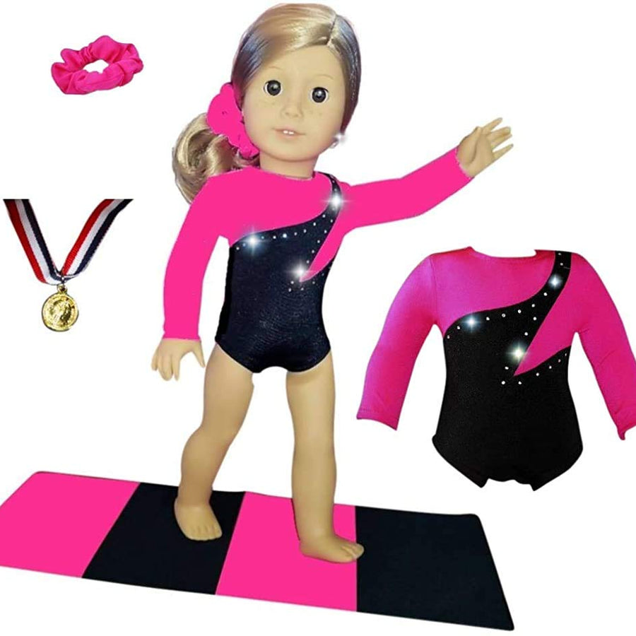 18 inch Doll Gymnastics Outfit Neon Pink - Compatible with18 inch Dolls Clothes and Accessories (4 Pieces in All)