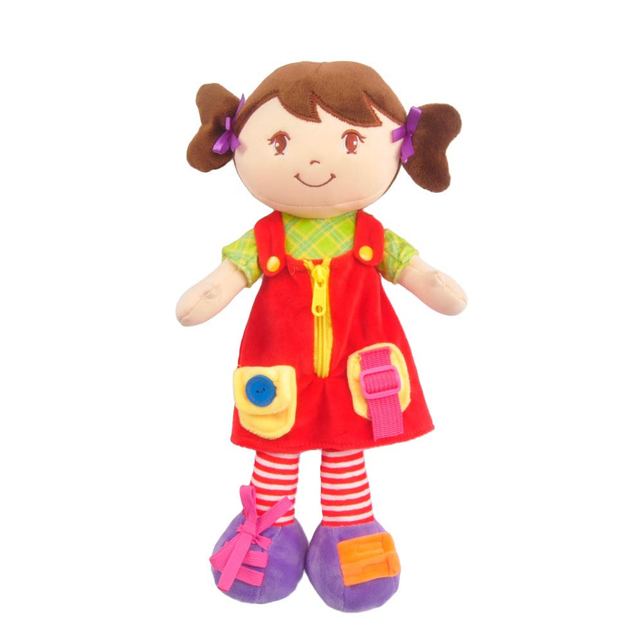 Linzy Plush 16" Educational Plush Doll, Adorable Plush Doll Comes with clad ,a Removable Outfit Packed with Closures-Perfect for Testing a Little One's Growing Problem Solving and Motor Skills