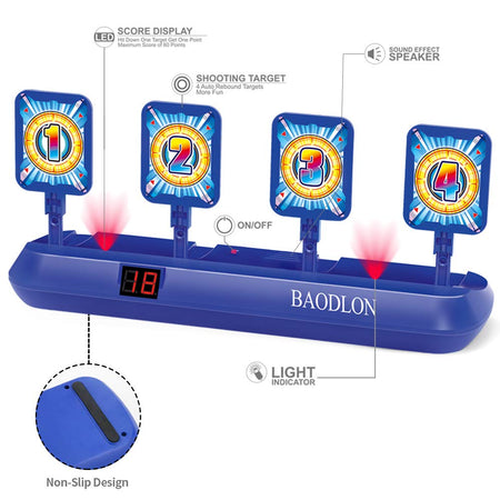 BAODLON Digital Shooting Targets with Foam Dart Toy Gun, Electronic Scoring Auto Reset 4 Targets Toys, Fun Toys for Age of 5, 6, 7, 8, 9, 10+ Years Old Kids, Boys & Girls, Compatible with Nerf Toys
