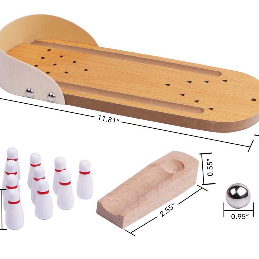 Mini Bowling Set Tabletop Bowling Game - Coffee Table Top Bowling Gifts for Men Bowlers Prizes - Desk Games Office Adults Wooden Desktop Bowling Stocking Stuffers for Kids Teens Boys Small Finger Toys