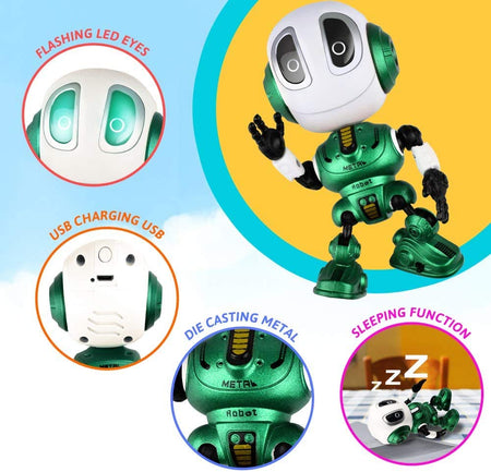 Stocking Stuffers,BROADREAM Robot Kids Toys, Mini Robot Talking Toys for Boys and Girls- Travel Toys Help Kids Talking for Christmas Stocking Stuffers, LED Lights and Interactive Voice Changer (Green)
