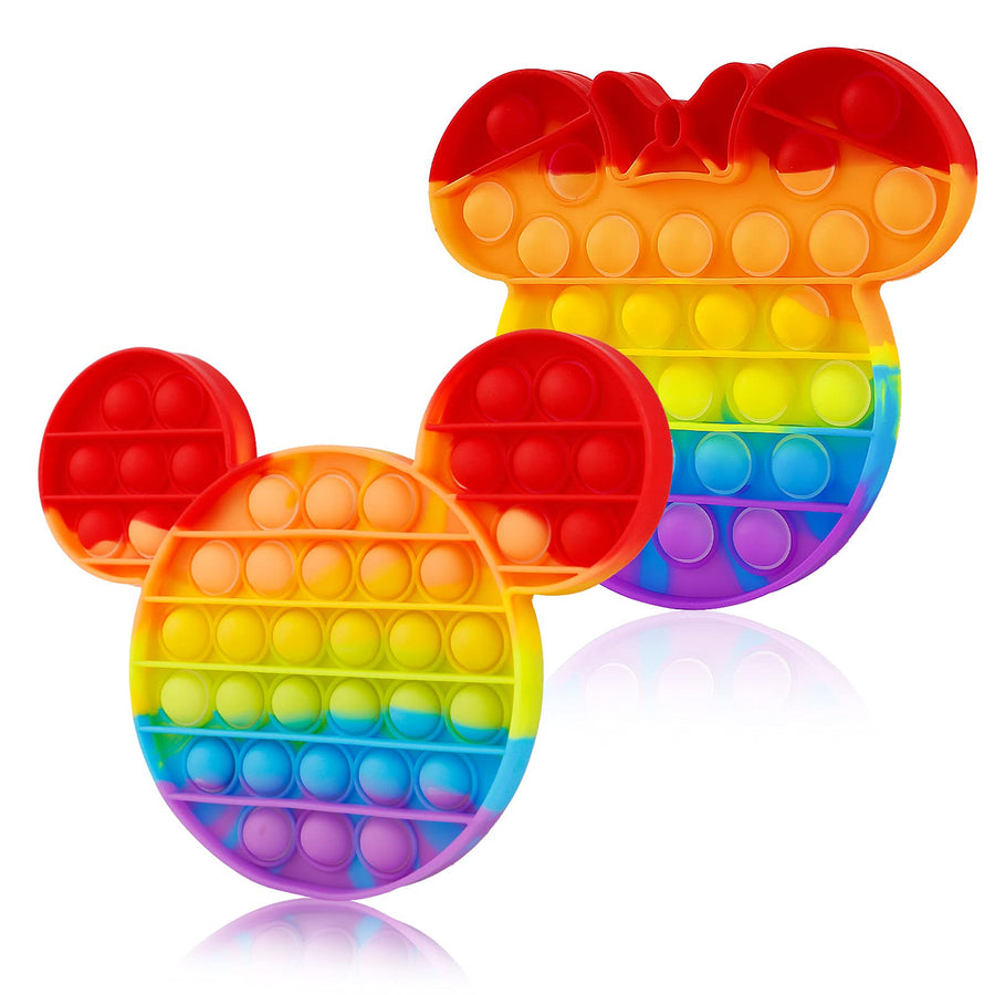 2 Packs Pop Bubble Fidget Sensory Toys, Figit Set Silicone Cute Figetget Popit Toys, Satisfying Autism Special Needs Anxiety Stress Reliever, Pop Cheap New Rainbow Mouse Game It For Kids Adults