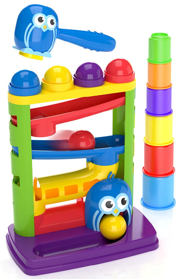 Pound a Ball Toy For Toddlers + FREE 6 Stacking Cups, Hammer and Ball Toys for 1 Year Old Boy & Girl STEM Developmental Fun Learning toy, Montessori Fine Motor, Best Toddler Gift, Birthday, Ages 1 2 3