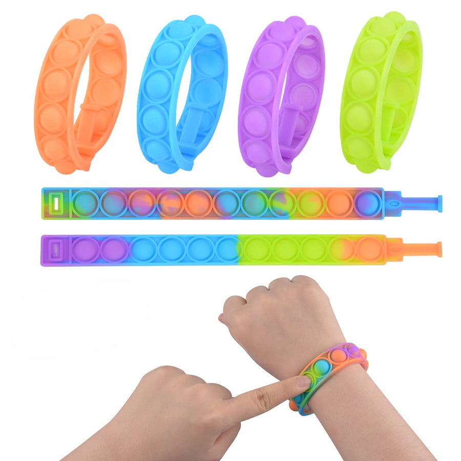 Push Pop Bubble Wristband Fidget Toys, Set of 6 Wearable Autism Special Needs Stress Reliever ,Hand Finger Press Silicone Bracelet Toy for Kids and Adults (Multicolor-6)
