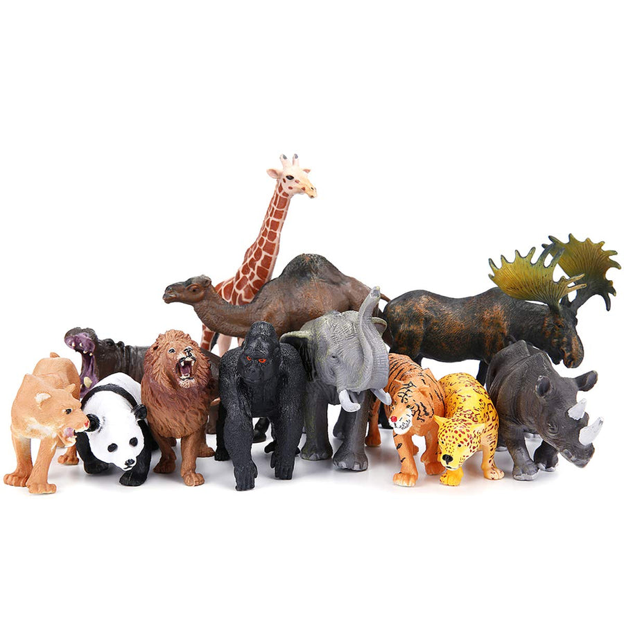Safari Animals Figures Toys, Realistic Jumbo Wild Zoo Animals Figurines Large Plastic African Jungle Animals Playset with Elephant, Giraffe, Lion, Tiger, Gorilla for Kids Toddlers, 12 Piece Gift Set