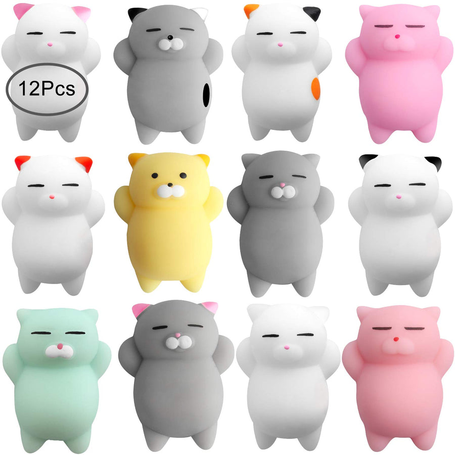 Outee 12 Pcs Mochi Animals Toys Mochi Cat Stress Relief Toys Mochi Animals Party Favors for Kids Mini Animals Cat for Kids Adults