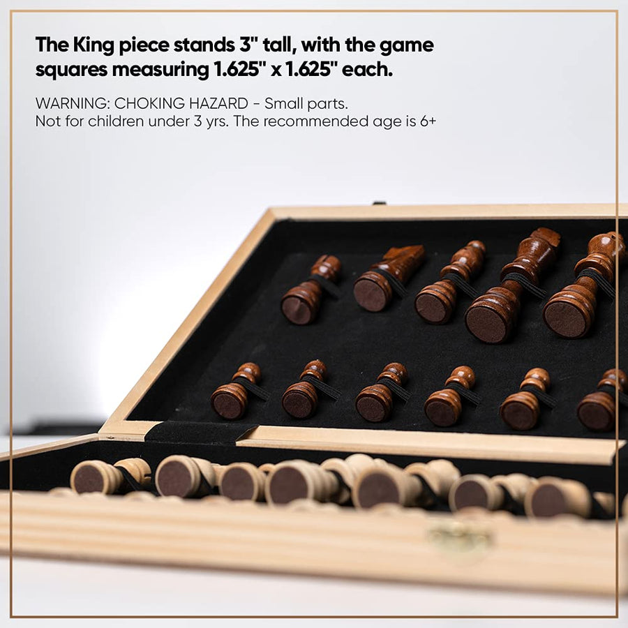 Chess Armory Chess Set 15" x 15"- Inlaid Walnut Wooden Chess Set with Folding Chess Board, Staunton Chess Pieces, & Storage Box - Chess Set Wood Board Game