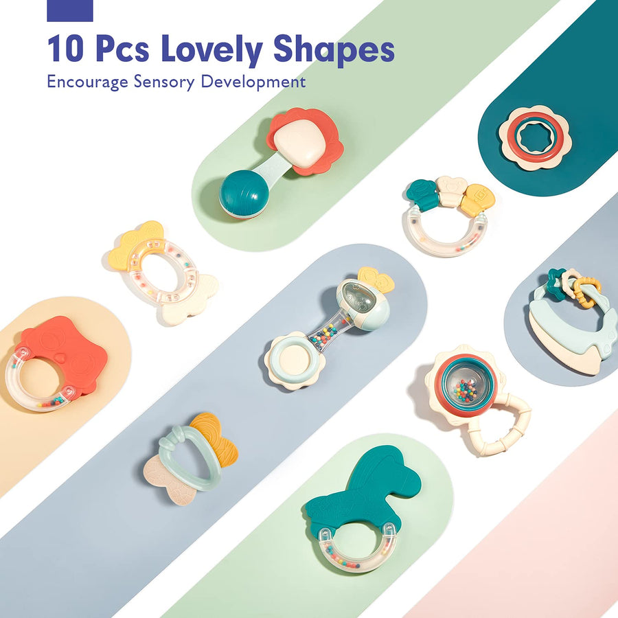 Baby Toys 3-6 Months Baby Rattle Teething Toys for Babies 0-6-12 Months 10PCS, Multisurface Texture Teethers with Storage Box, Baby Toys 6 to 12 Months Infant Toys Newborn Toys Baby Gifts