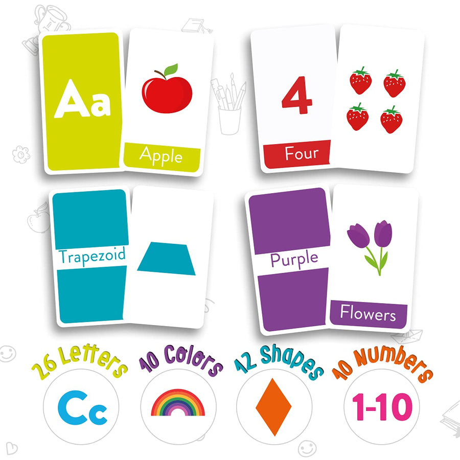 merka Large Alphabet Flash Cards for Toddlers 2-4 Years - Learn Colors Number Shapes Animals ABC Letters & Sight Words - Learning Toy Educational Preschool Toddler Flashcards - 58 Picture Cards