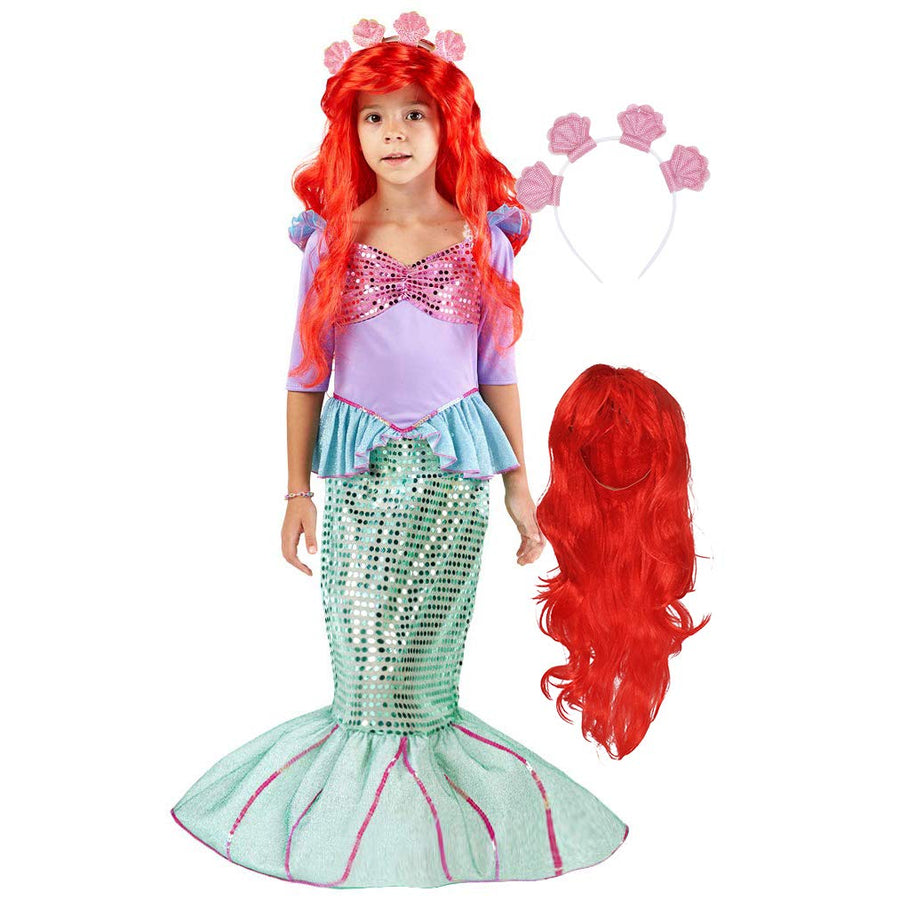 Spooktacular Creations Deluxe Mermaid Costume Set with Red Wig and Headband (Small (5-7))