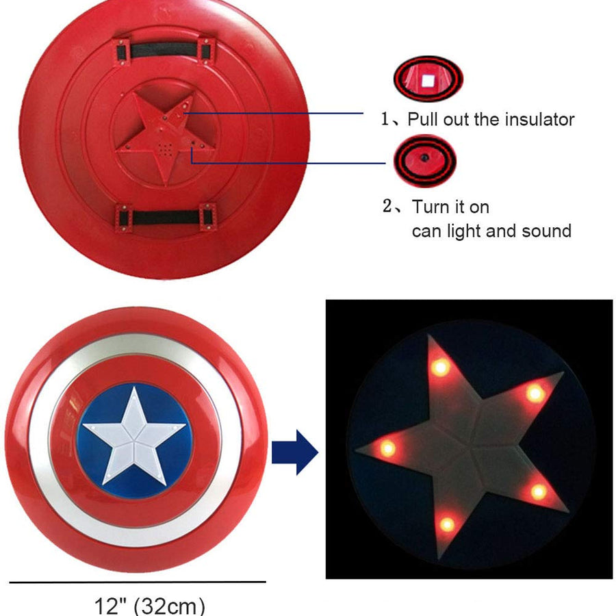 Captain America 12" Shield + Blue Cape Cosplay Set, Cartoon Superhero Dress up Costumes Suit, Plastic Shield + Satin Cape, for Kids Boy Role Play Toy