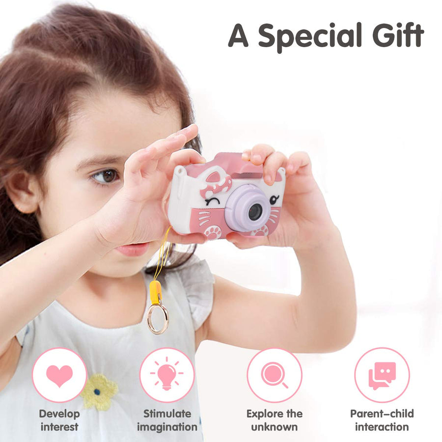 JLtech Kids Selfie Digital Camera,Birthday Toy Gift for Girls Age 2-10 , Children Cameras for Toddler with 1080P Video,Portable and Rechargeable Toy Camera for Girls with 32GB SD Card (Pink)