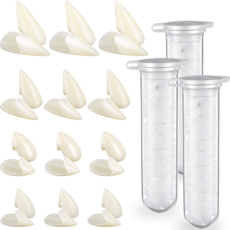 Zhanmai 12 Pairs Vampire Teeth Costume 4 Size Fangs Fake Teeth with 2 Teeth Pellets for Cosplay Party Props Halloween Party Fangs Favors