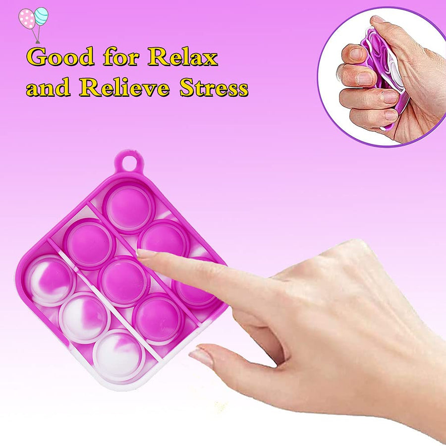 BINGLALA 20 Pcs Simple Fidget Toy Pop Fidget Toy Mini Stress Relief Hand Toys Keychain Toy Push Pop Bubble Wrap Pop Anxiety Stress Reliever Office Desk Toy for Kids Adults (20 PCS-Square)