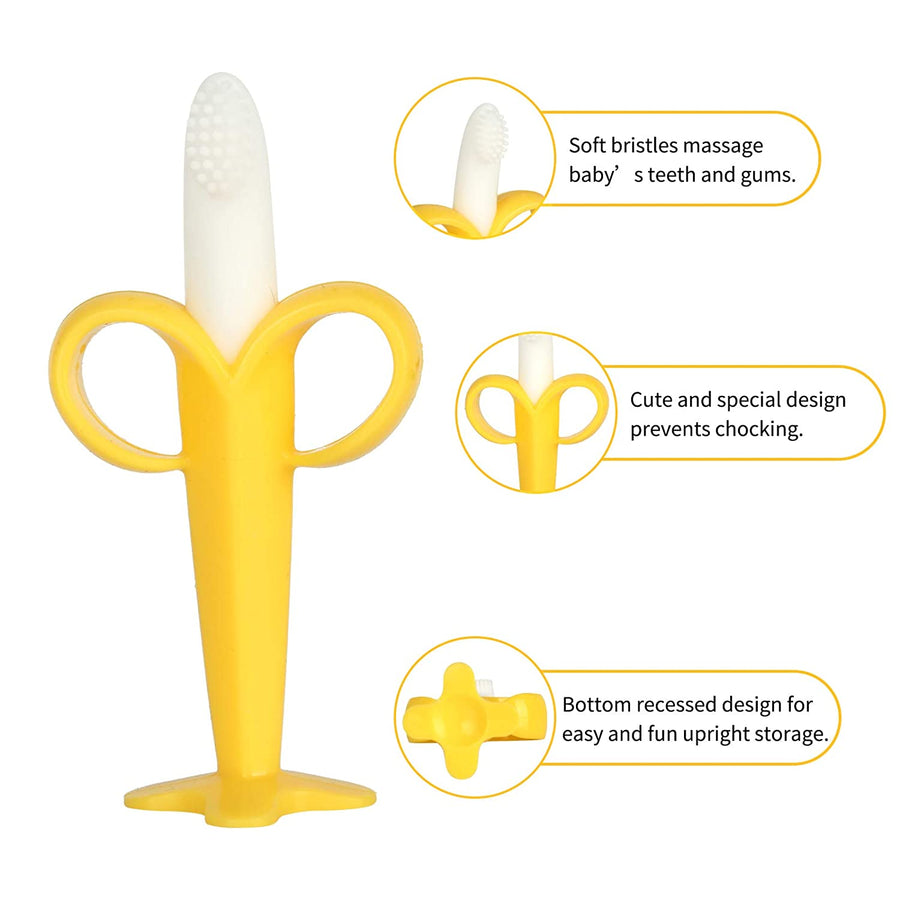 Baby Teething Toys for Newborn (4-Pack) Freezer Safe BPA Free Infant and Toddler Silicone Banana Toothbrushes Fruit Giraffe Teethers Soothe Babies Gums Set with Storage Case