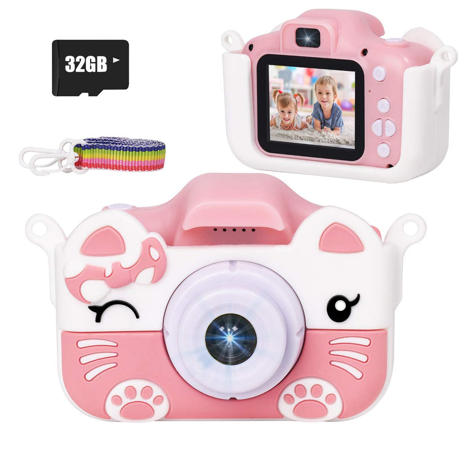 JLtech Kids Selfie Digital Camera,Birthday Toy Gift for Girls Age 2-10 , Children Cameras for Toddler with 1080P Video,Portable and Rechargeable Toy Camera for Girls with 32GB SD Card (Pink)