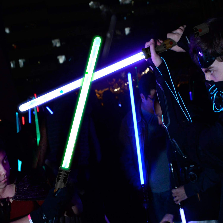 2-in-1 LED Light Up Swords Set FX Double Bladed Dual Sabers with Motion Sensitive Sound Effects (2 Pack)