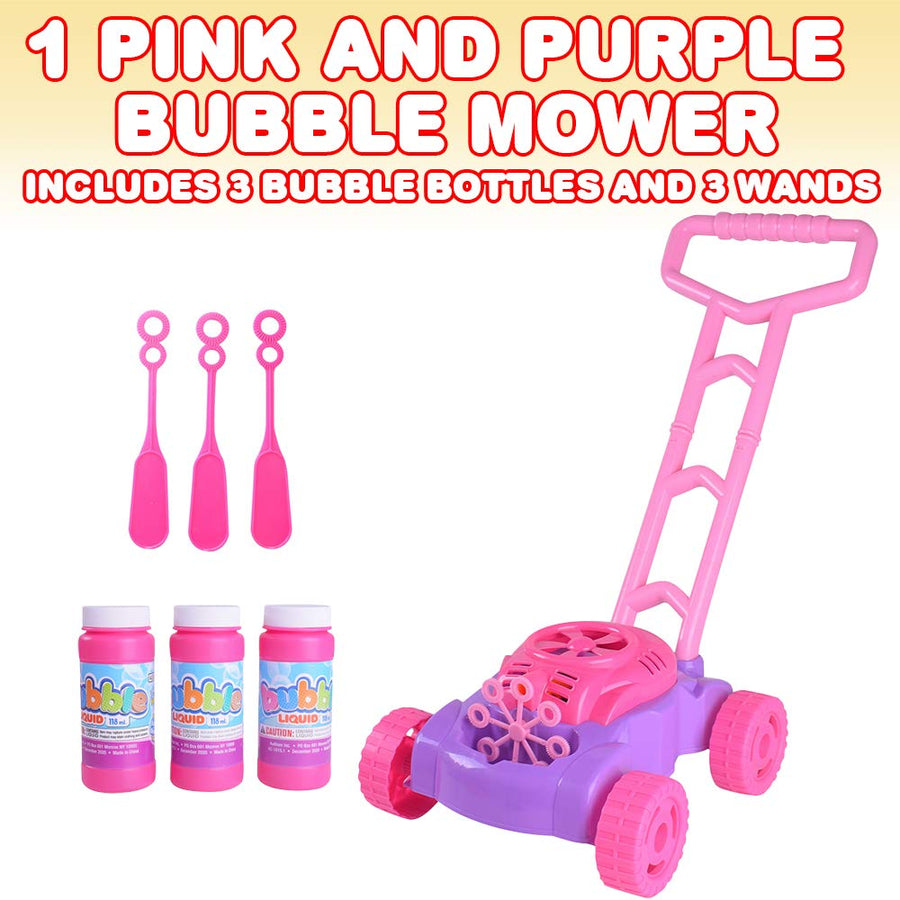 ArtCreativity Pink and Purple Bubble Lawn Mower for Toddlers | Electronic Bubble Blower Machine | Fun Bubbles Blowing Push Toys for Kids | Bubble Solution Included | Christmas Birthday Gift for Girls
