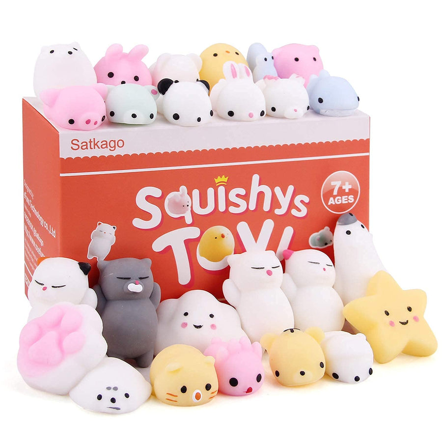 Satkago Squishies Mini Mochi Squishies Toy, 25 Pcs Mini Squishys Toys Cute Stress Reliever Toys Funny Fidget Toys Birthday Gift Party Favors for Kids