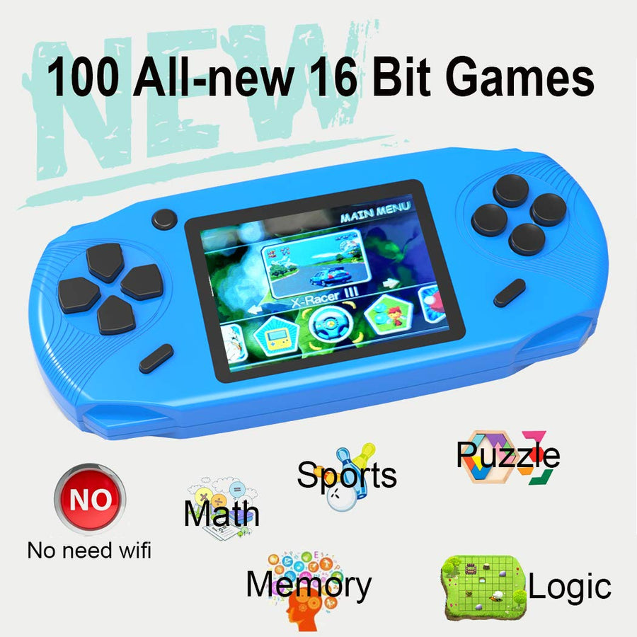 Beijue 16 Bit Handheld Games for Kids Adults 3.0'' Large Screen Preloaded 100 HD Classic Retro Video Games no Need WiFi USB Rechargeable Seniors Electronic Game Player Birthday Xmas Present (Blue)