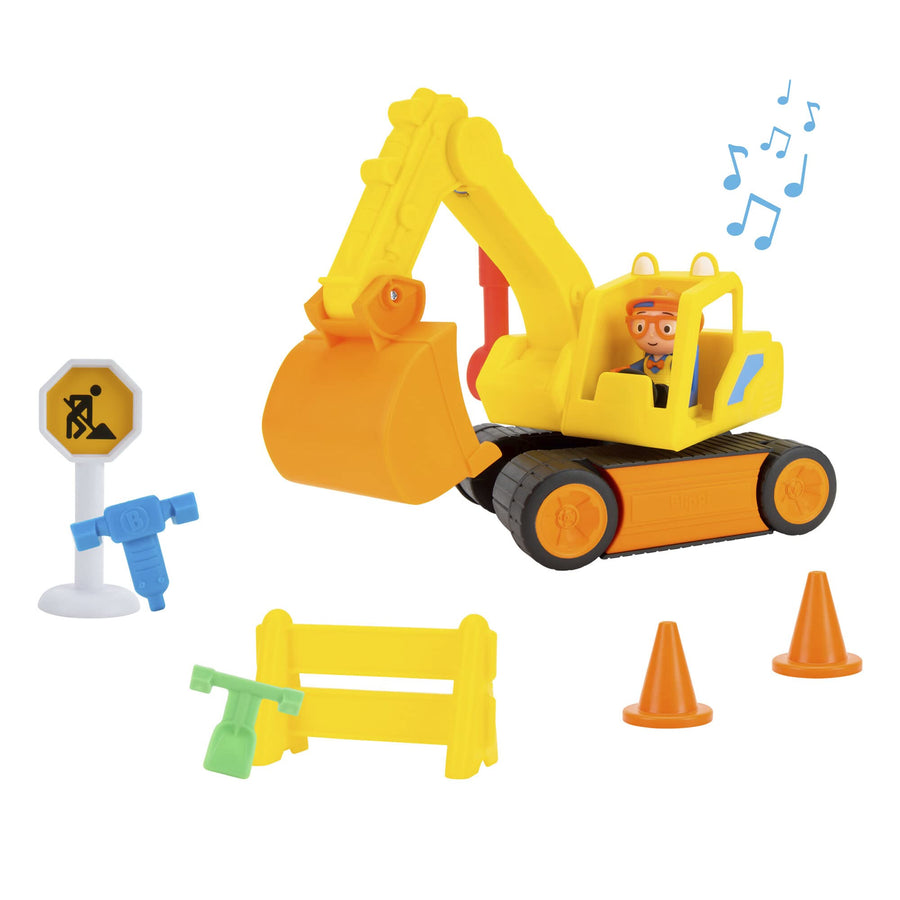 Blippi Excavator - Fun Freewheeling Vehicle with Features Including 3 Construction Worker, Sounds and Phrases - Educational Vehicles for Toddlers and Young Kids