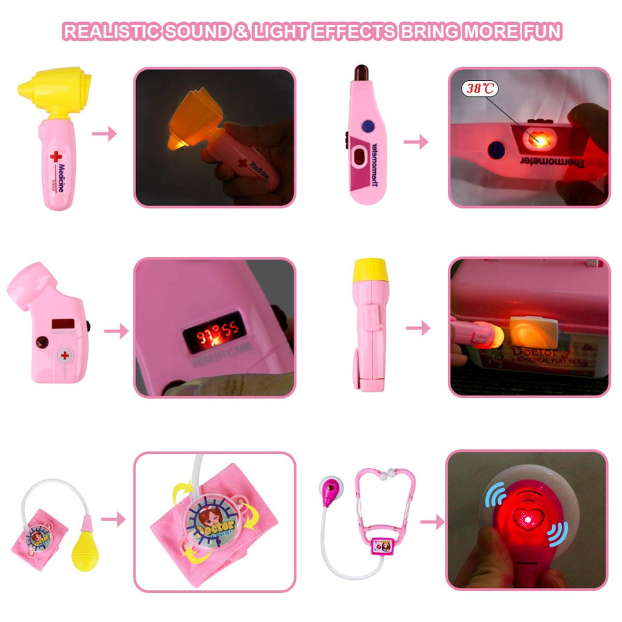 LOYO Medical Kit for Kids - 35 Pieces Doctor Pretend Play Equipment, Dentist Kit for Kids, Doctor Play Set with Gift Case (Pink)