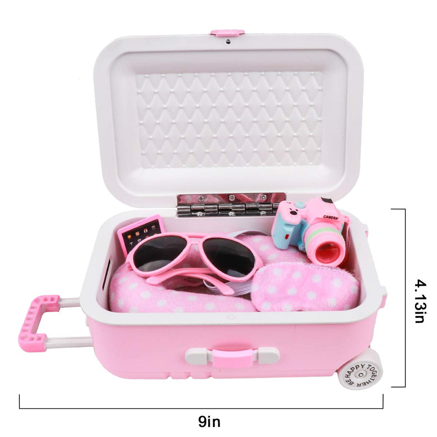 18 Inch Doll Travel Play Set - Doll Accessories with Carry on Suitcase Luggage, 3 Sets of Doll Clothes, Doll Travel Gear Play Set Fit for American Girl
