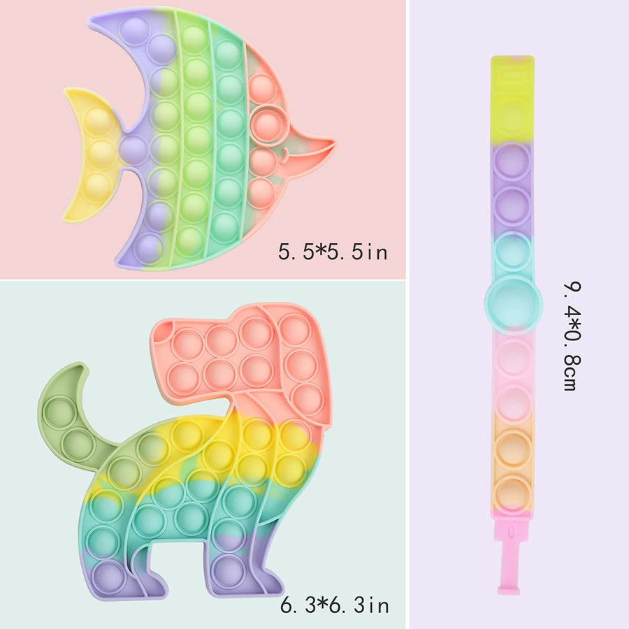 Sensory Fidget Toy Set Packs for Kids, 50 Pcs Fidget Box Including Push pop, Fidget Spinners, mesh and marble, silicone grip strength trainer toy, spiky sensory rings, squishy toy, Pop Fidget Bracelet