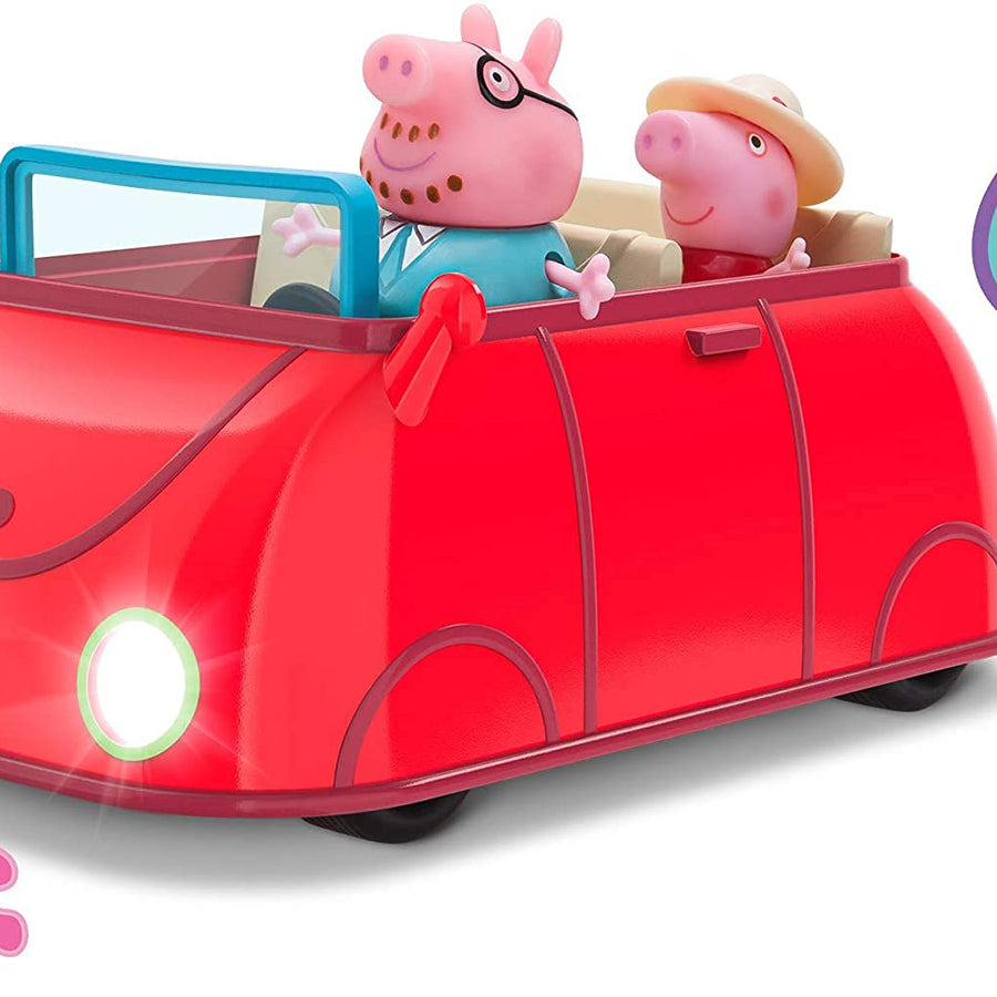 Peppa Pig Lights & Sounds Family Fun Car Vehicle Playset, 3 Pieces - Includes Interactive Red Car with Peppa and Daddy Pig Figures - Toy Gift for Kids - Ages 2+