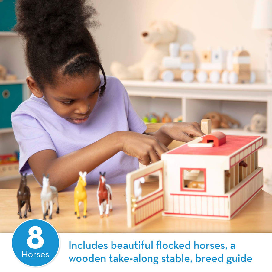 Melissa & Doug Take-Along Show-Horse Stable Play Set With Wooden Stable Box and 8 Toy Horses