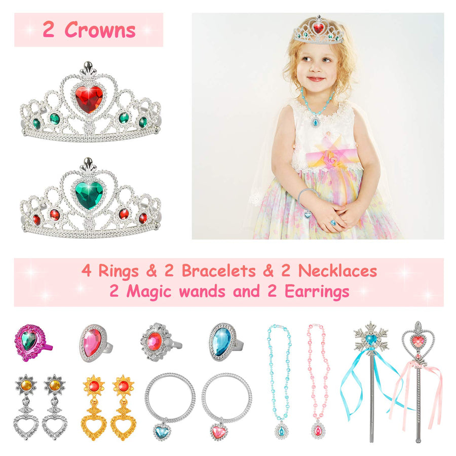 Princess Jewelry Boutique Dress Up & Elegant Shoe(4 Pairs of Girls Heels Shoes), Role Play Fashion Accessories of Crowns, Necklaces, Bracelets, Rings, Girls Beauty Gift Toys for Age 2 3 4 5 6 Year Old