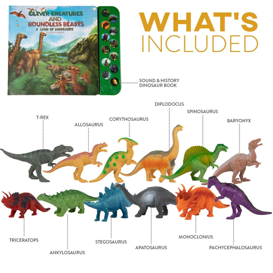 Li'l-Gen Dinosaur Toys with Interactive Sound Book, Hear Realistic Roars with Dinosaur Sound Book, 12 Realistic Dinosaur Figures for Kids, Interactive Play Set of Dinosaur Toys for Kids 3-5