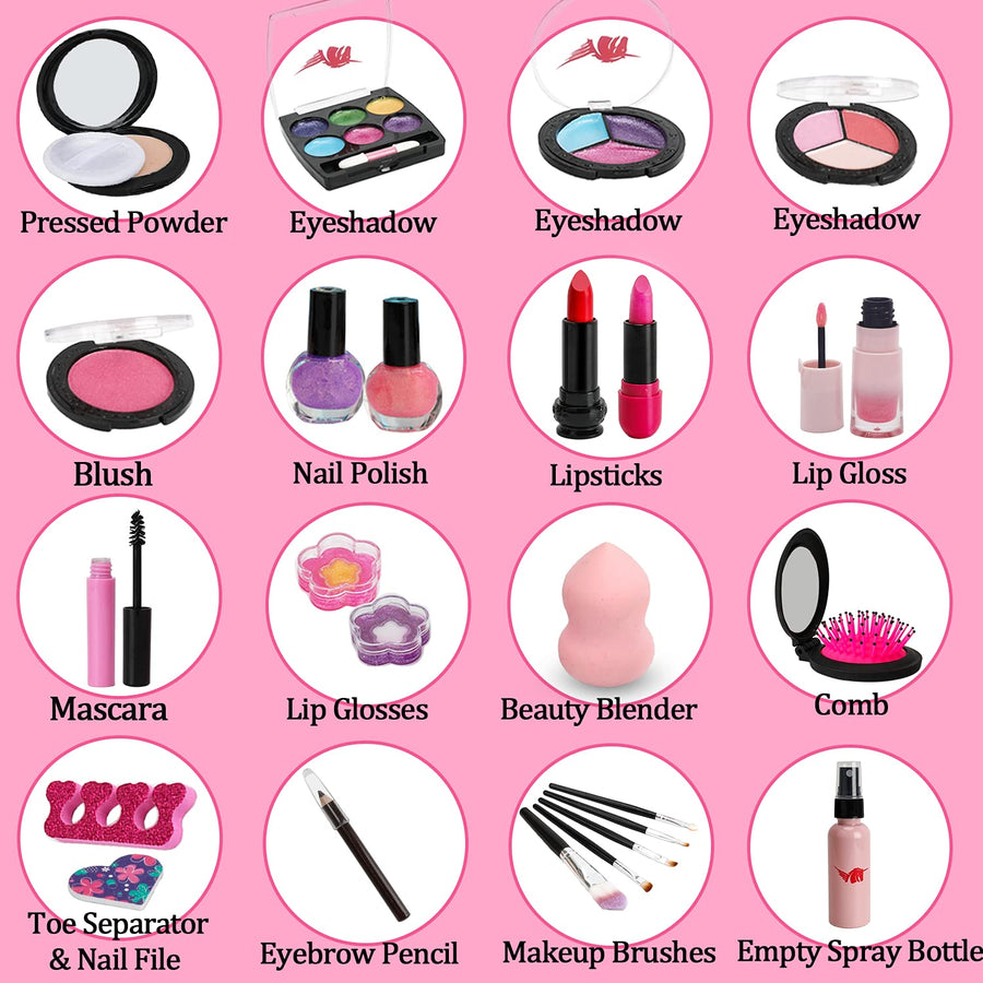 Kids Washable Makeup Girls Toys - Real Make Up Set Washable Make up Kit for Toddler Kids Girl Children Princess Pretend Play Christmas Birthday Gift Toys for Girl Aged 3 4 5 6