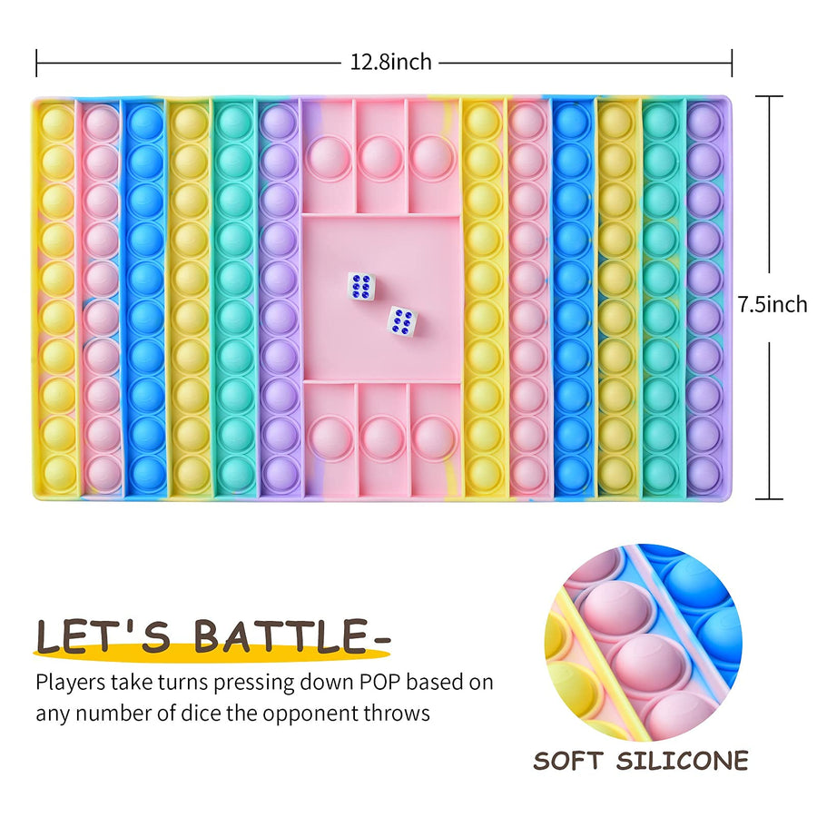 Big Size Pop Game Fidget Toy, Silicone Bubble Rainbow Chess Board Push Popping Sound Popper Sensory Toys for Parent Child, Interactive Jumbo Stress Anxiety Relief Toy Play with Friends (Rectangle)
