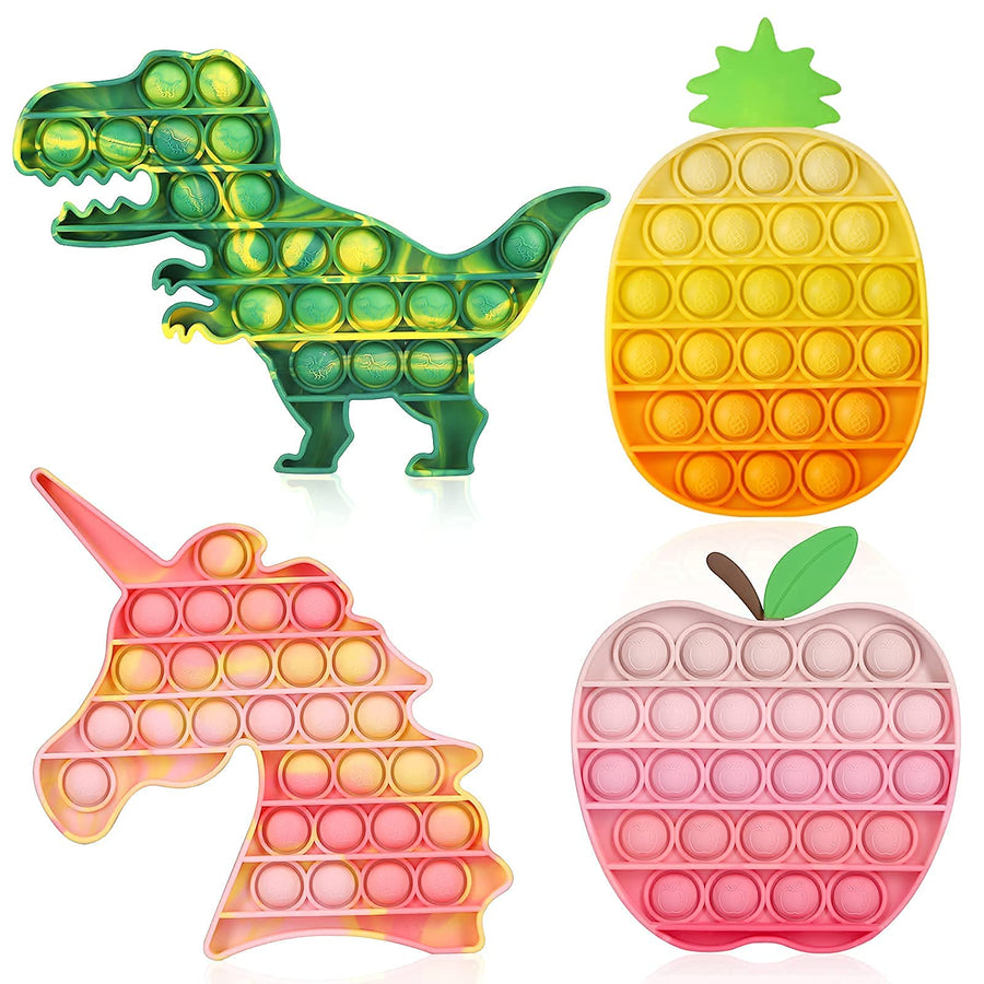 ASONA 4 Pack Poppers Bubble with Pop Sound Sensory Fidget Toys, Tie Dye Push Poppers Bubble Unicorn Dinosaur Fidget Sensory Toys for Kids and Adults Stress Relief, ADHD Autism Learning Materials