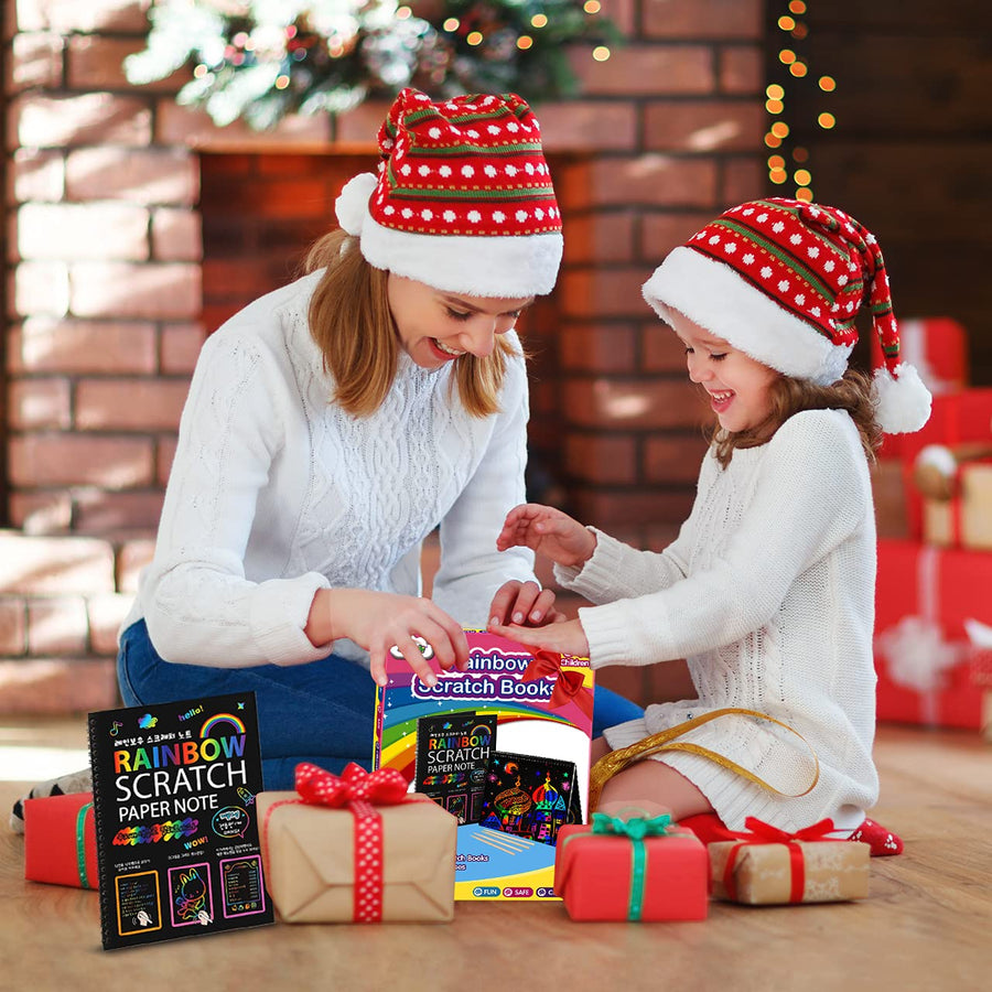 ZMLM Scratch Paper Art-Crafts Notebook: 2 Pack Bulk Rainbow Magic Paper Supplies Toys for 3 4 5 6 7 8 9 10 Years Old Girls Kids Favors Gifts for Birthday Halloween Christmas Party Games Projects Kits