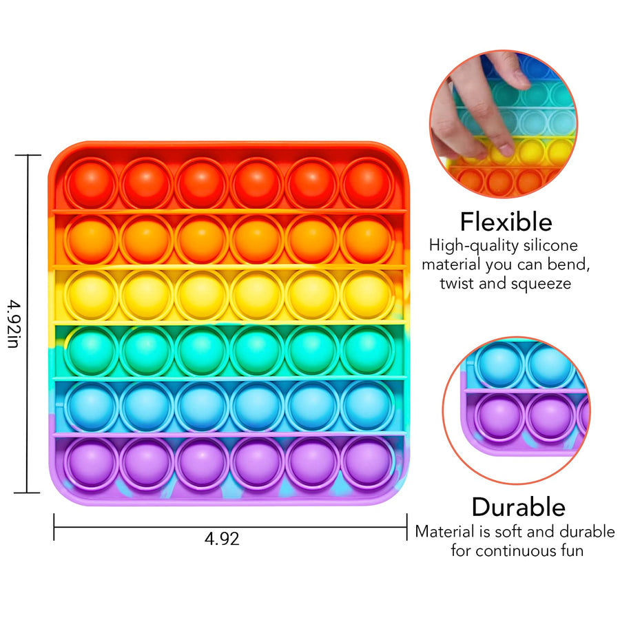 Push Pop Bubble Fidget Sensory Toy - for Autism, Stress, Anxiety - Kids and Adults (Rainbow Square)