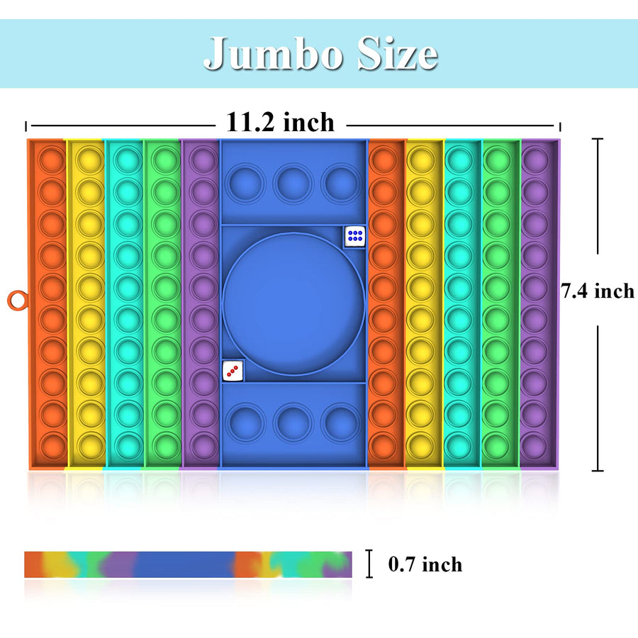 JHZWD Pop Game with Dice Fidget Toy, Dual Pop Bubbles Game Board, Push Bubble Pop Fidget Sensory Toys for 2 Player, 106 Bubble Popper Toy Interactive Figetget Toys for Kids Adults (Rainbow Rectangle)