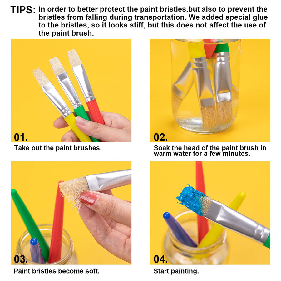 Paint Brushes for Kids, 8 Pcs Big Washable Chubby Toddler Paint Brushes, Easy to Clean & Grip Round and Flat Preschool Paint Brushes with No Shed Bristle for Acrylic Paint, Washable Paint