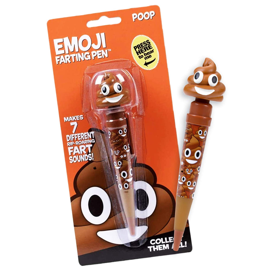 Farting Poop Emoji Pen - Makes 7 Funny Fart Sounds - Cute Smiling Poop Face Emoticon Ballpoint Pens - Talking Joke Toy for Teen Boys & Girls - Fun Silly Cool Easter Surprise Gifts for Kids & Adults