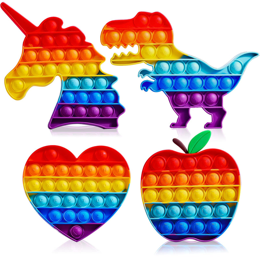 Abesee 4 Pack Rainbow Pop Fidget Toys, Its Poppers Bubble with Pop Sound Sensory Fidget Toy Tie Dye Unicorn Dinosaur for Kids and Adults Stress Relief, ADHD Autism Silicone Pressure Relieving Toys