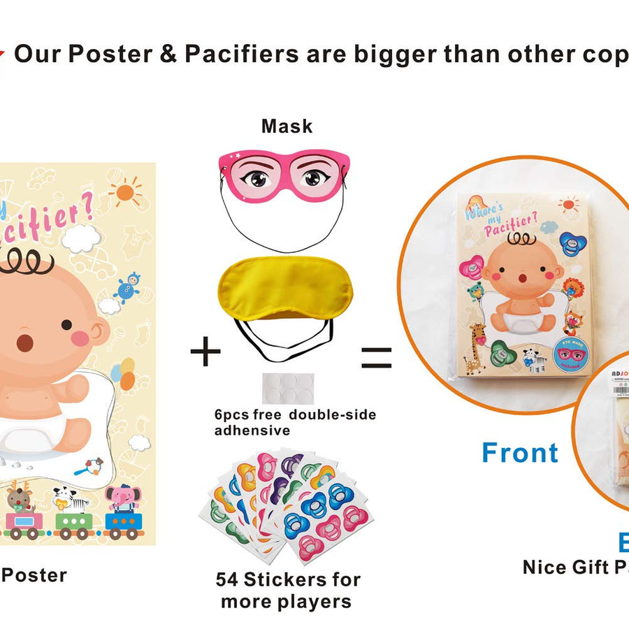 Pin the Pacifier on the Baby Game - Baby Shower Party Favors and Game - Pin the Dummy on the Baby Game