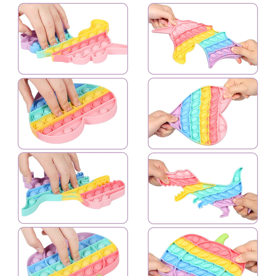 LASMEX Rainbow Unicorn Dinosaur Heart Pumpkin Push Bubble Bubbles Fidget Fidgets Popping Popper Sensory Relief Toys Toy Pack Packs Set Sets and Anti-Anxiety Tools for Teens Girls Office Older (5Packs)