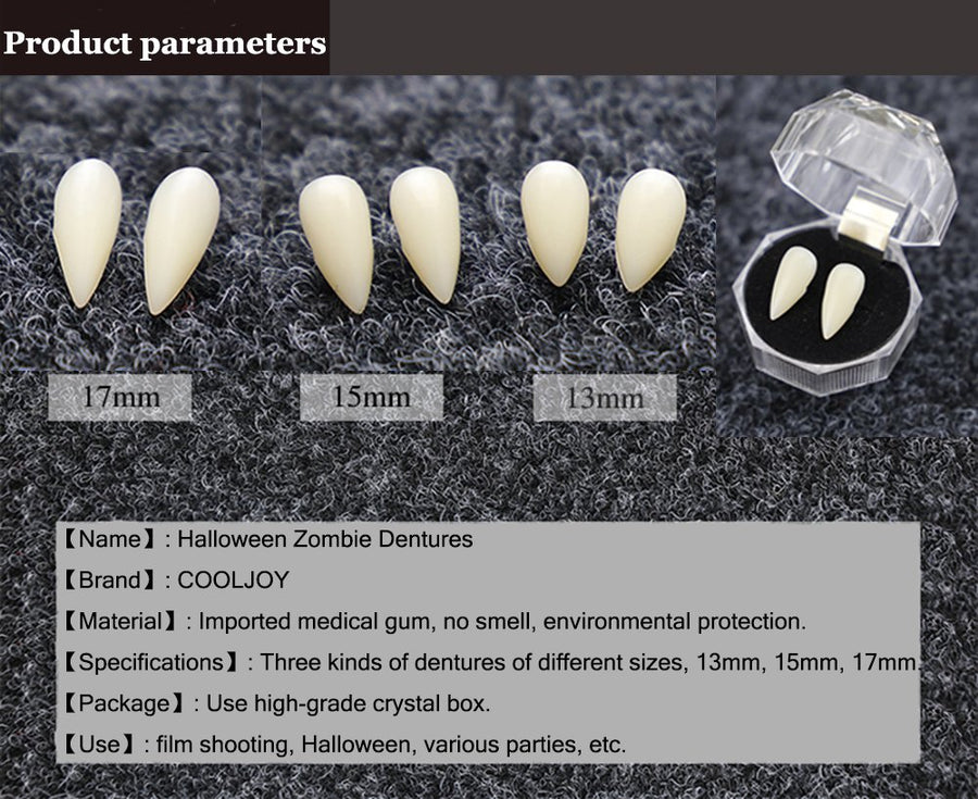 COOLJOY 3 Sizes Vampire Fangs Teeth with Adhesive Halloween Party Cosplay Props White Horror False Teeth Props Party Favors Dress Up Accessories