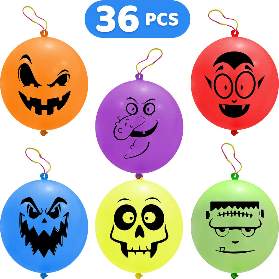 36 PCS Halloween Punch Balloons for Kids Halloween Favors Party Game Decoration Supplies, Halloween Balloons for Halloween Prize Game Rewards, Trick or Treat Toys, School Classroom Game