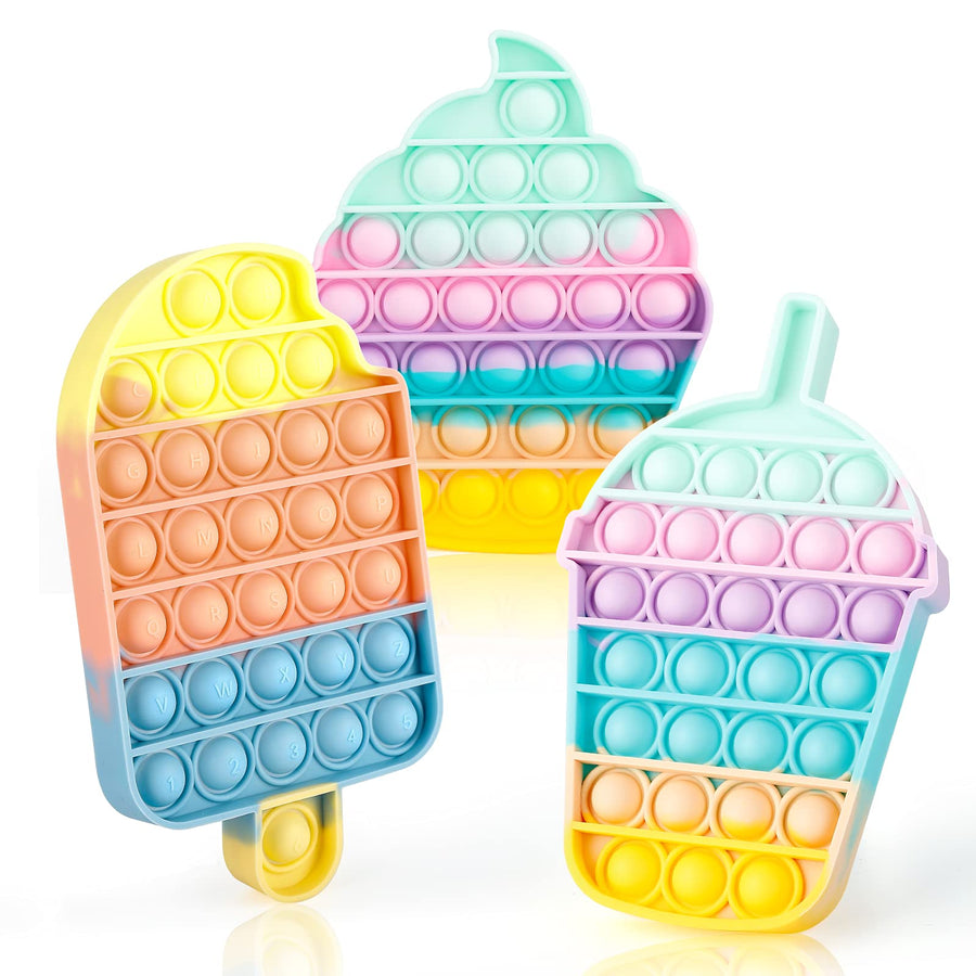 i-FSK Pop Bubble Sensory Fidget Toy, Autism Special Needs Stress Reliever Silicone Stress Reliever Toy, Squeeze Sensory Toy, Help Restore Emotions Gift for Adult Kids (ice cream-3pack)