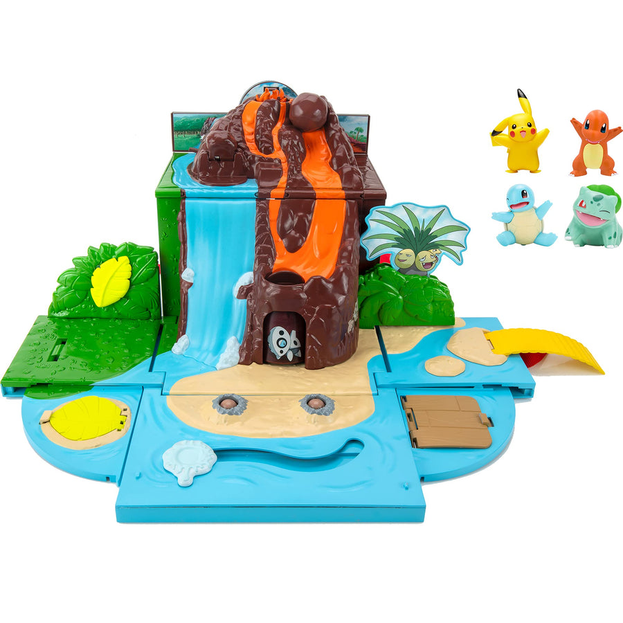 Pokemon Carry ‘N’ Go Volcano Playset with 4 Included 2-inch, Pikachu, Charmander, Bulbasaur, and Squirtle! Bring Everywhere - Playsets for Kids Fans